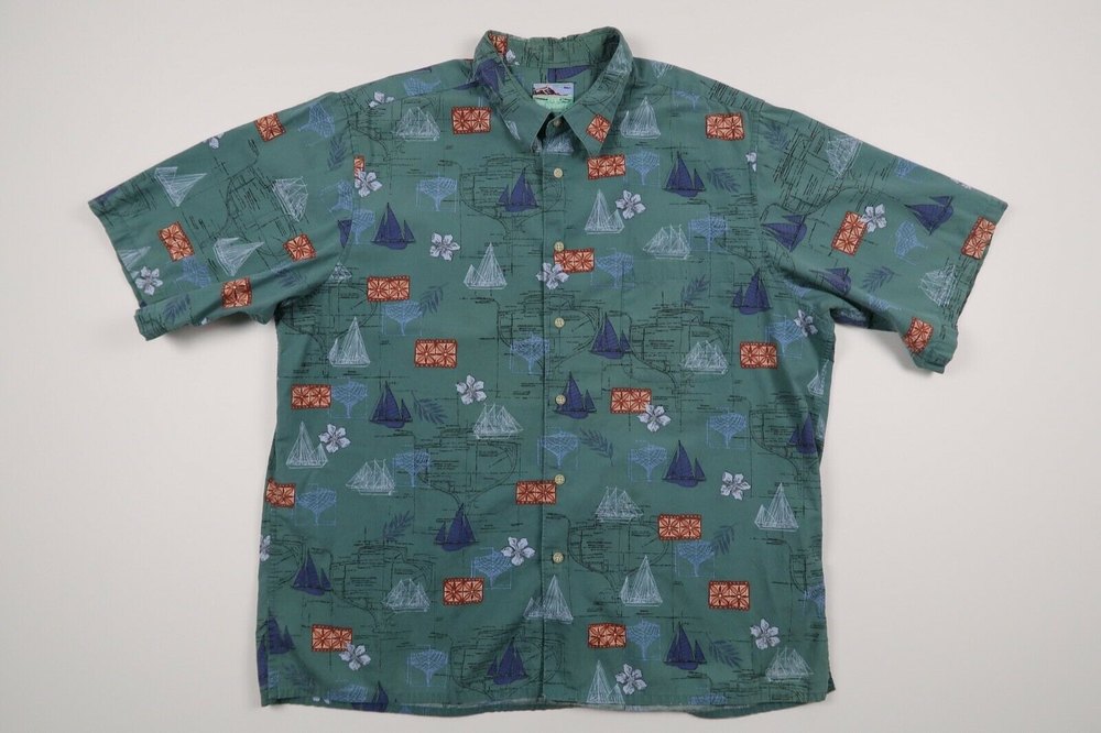 Vintage Reyn Spooner Mens XXL Hawaiian Button Up Sailing Nautical Shirt 2XL